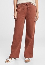 NEW Gap Wmn  s Rib Combo Wide-Leg Pull-On Khaki Pants in Copper Beech, L Petite