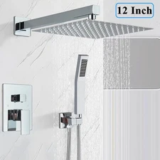 Chrome 12 in Rainfall Head Combo Set Wall Mount Shower Faucet System Mixer Valve