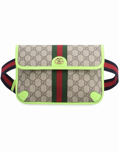 Gucci Ophidia Small Belt Bag GG Supreme Neon Green Beige Web Strap