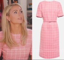OSCAR DE LA RENTA Fall 2023 Pink & White Windowpane Tweed Boucle Dress SZ 12 NWT
