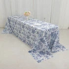 90" x 156" Blue French Toile Pattern Polyester Rectangular Tablecloth