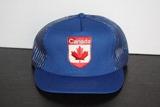 Vintage Canada Patch Trucker Hat Maple Leaf Blue Mesh Snapback