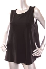 NEW Eileen Fisher Fine Jersey Stretch Crew Neck Slit Basic Length Tank Black