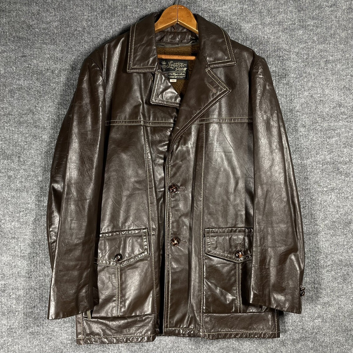 313 70's sears leather jacket カーコート　シア VINTAGE 60s 70s Sears Leather Shop Jacket Size 38 Brown Long