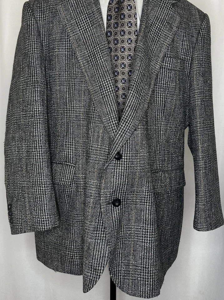 Blazer Haggar Para Hombres 47R 51" Tweed Abrigo Deportivo Traje Chaqueta Gris Cuadros EE. UU. Foto 3 de 4