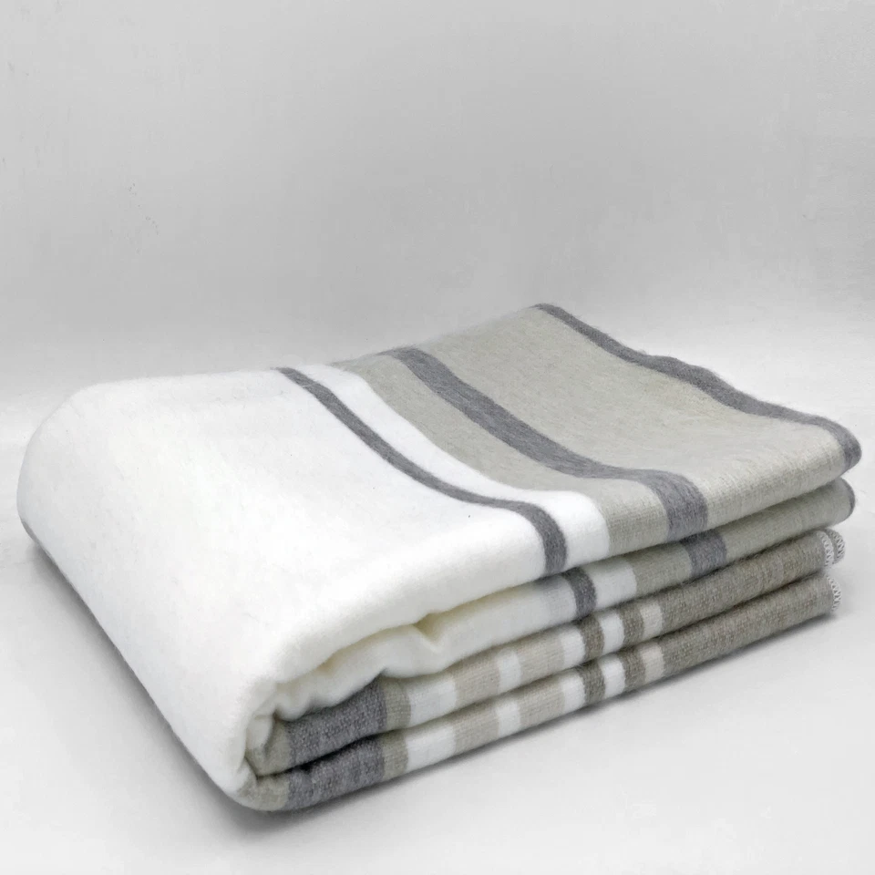 SOFT&WARM STRIPED ALPACA LLAMA WOOL BLANKET PLAID 99"x67" QUEEN BED SOFA COUCH - Image 2 of 4