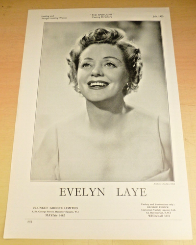 Evelyn Laye Original Acting Agency Z-Page Sheet 1955 - Picture 2 of 2