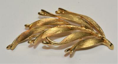Gestempelt Lisner Goldfarbig Texturiert Blattform Anstecknadel Brosche