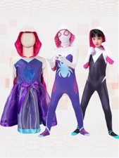 Halloween Gwen Ghost Spider Costume Bodysuit Cosplay Hooded Dress Up Set Girls