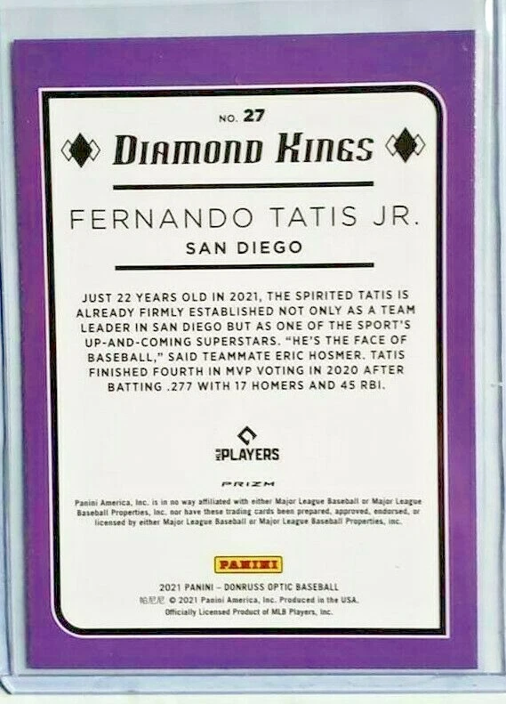 2021 Donruss Optic White Sparkle Exclusive Diamond Kings Fernando Tatis Jr. #27 - Image 2 of 2
