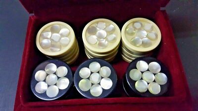 30 Backgammon Figuren Dame Intarsien Perlmutt 1,18'' + Würfel Handarbeit