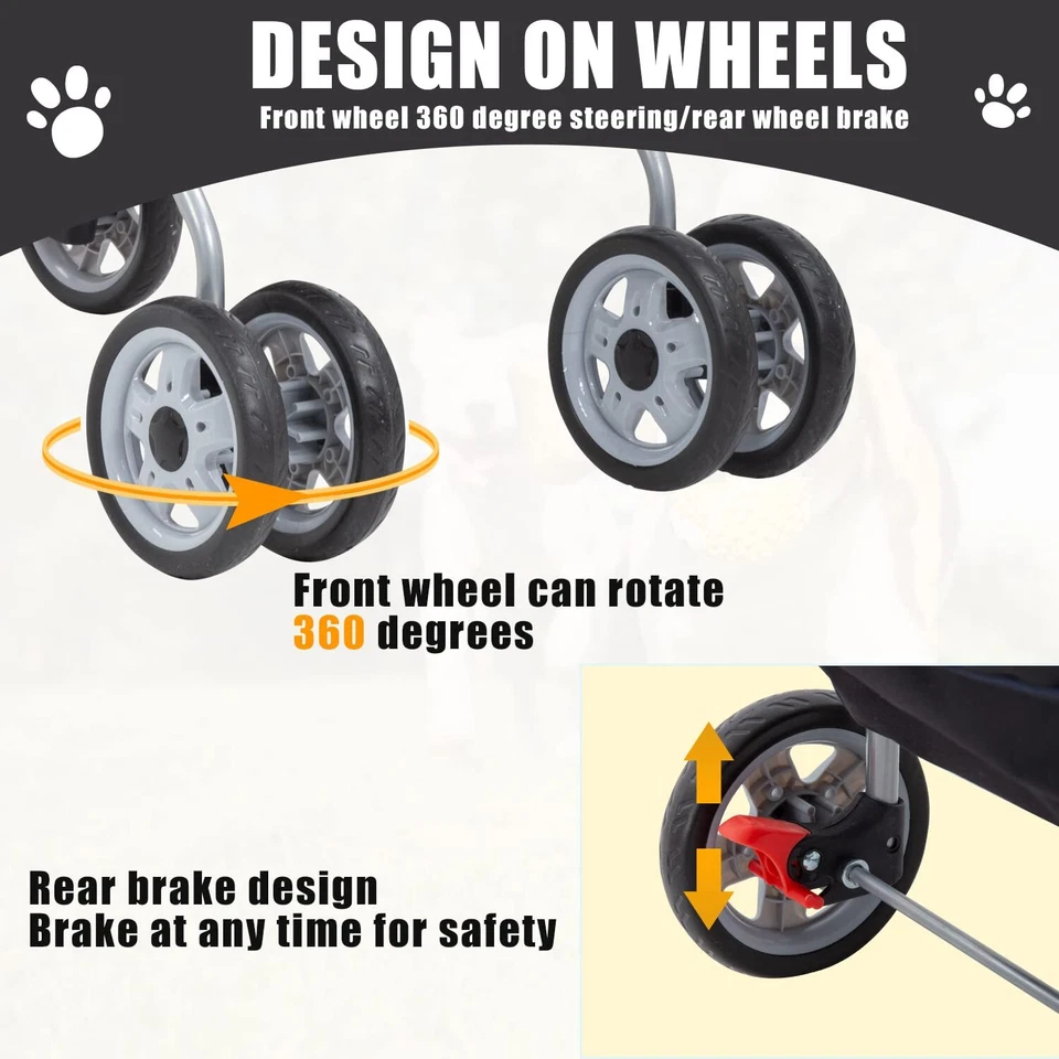 4 Wheels Dog Cat Stroller for Small Medium Dogs Cats Foldable Puppy Stroller - Image 3 of 4