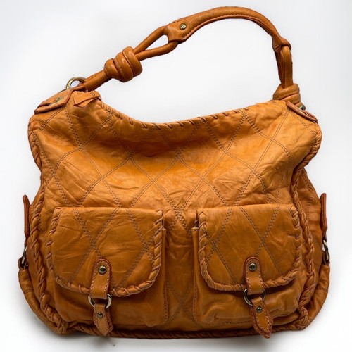 Isabella Fiore Y2K Brown Leather Hobo Bag Quilted Distressed Boho Grunge Vintage - Picture 21 of 21