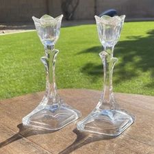 Vintage Pair Lead Crystal Tulip Candlesticks Toscany 8" Spring Easter Decor