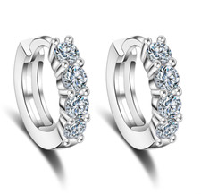 Women Girl 925 Silver Plated Clear CZ Huggie Hoop Snap Earrings 12mm Gift TH1