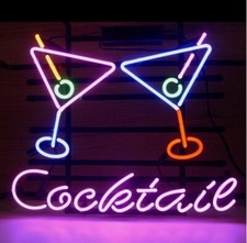 Cocktails Two Martini Glasses Neon Lamp Sign Light 20"x16" Display Wall Gift LE