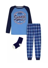 Max & Olivia Boys 3 Piece, Pajama and Socks Set Size Small (6/7) Blue. NWT 
