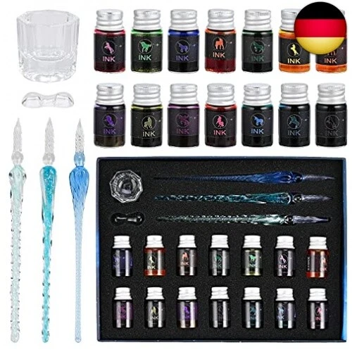 GOLDGE Federhalter aus Glas, 19PCS Glasstifte Set Kalligraphie Glasfederhalter mit
