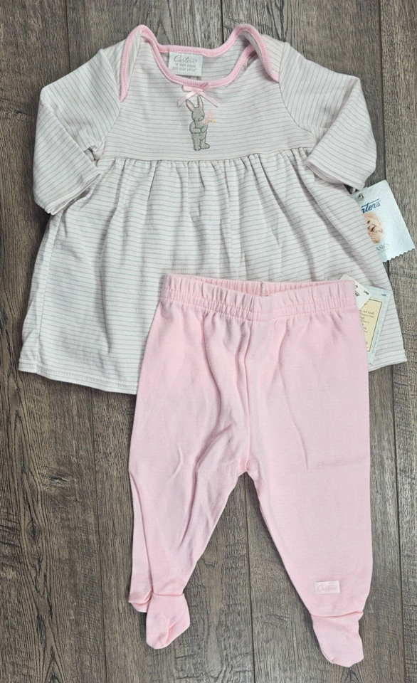 Baby Girl Clothes New Vintage Carter's 03 Month Pink Bunny 2pc Footed