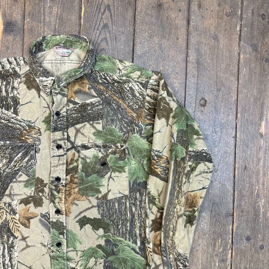 Real Tree Shirt Heavyweight Camo Army Button Down Top, Green, Mens XL image 2