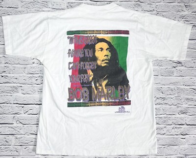 Vintage 1992 Balzout Bob Marley No Woman No Cry Quote Tshirt L USA
