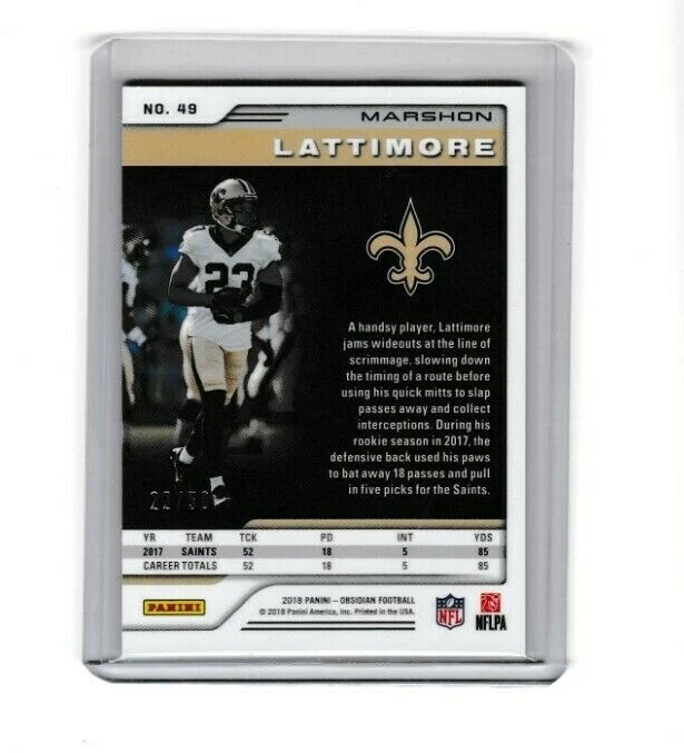 2018 Panini Obsidian Marshon Lattimore RC 22/50 - Image 2 of 2