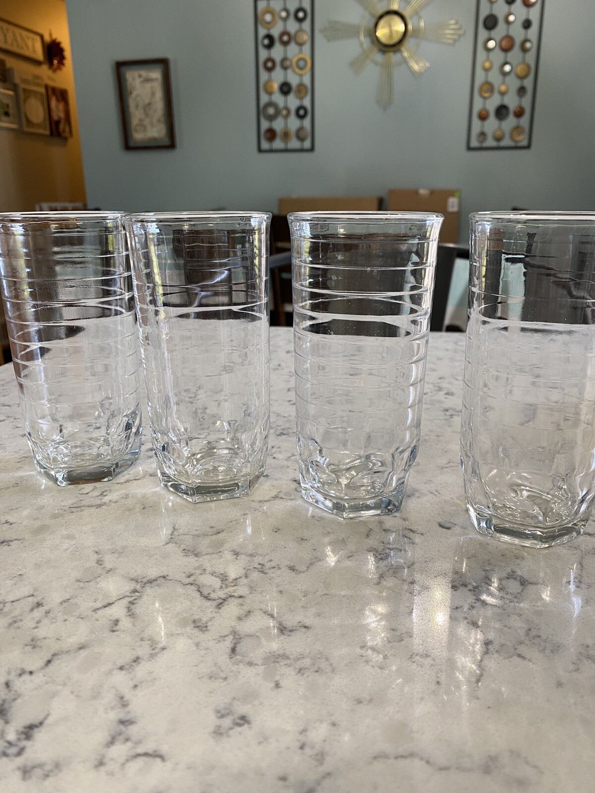 Libbey Ribbed Glassware Tumblers Glasses Lot of 4 Crisa Libbey Bar Ribbed Banded Clear Glass ...