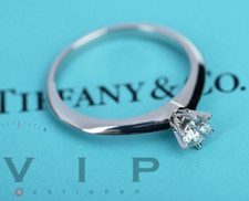 Anello solitario Tiffany & Co set PT.950 platino diamante 0,23 ct. Brillante taglia 52