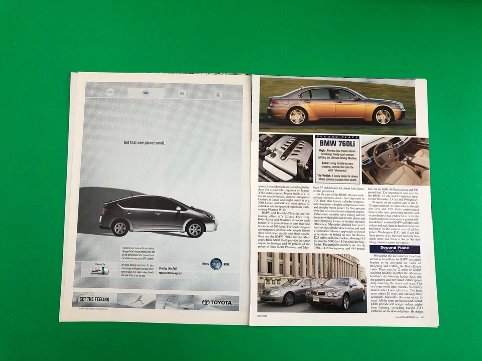 2003 MERCEDES BENZ S600 BMW 760Li ORIGINAL PRINT AD 7 PAGE ROAD TEST PRINTED - Image 2 of 4