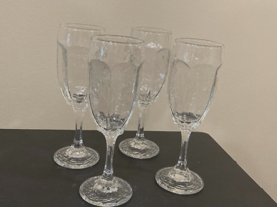 4 Libbey Chivalry Clear Whiskey Sour Glasses Set Textured Stemware  6 3/4  tall