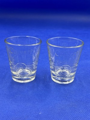 Vintage Set Of 2 Embossed Calvert Reserve A & B Whiskey Clear 2oz Shot Glasses