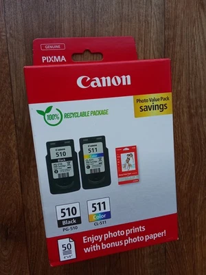 CANON PG-510⁄CL-511 Multipack 2 Cartouches 4 Couleurs PIXMA + 50 Papiers Photos - Photo 1/4