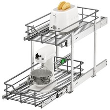 2-Tier Pull Out Cabinet Organizer - 11" W x 22" D Soft Close Sliding Shelves ...