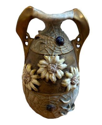 Amphora Art Nouveau Gres Bijou Spider web Daisy Vase Double Handle