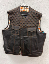 Men's Genuine Cowhide Leather Motorcycle Biker Vest with Back Protector