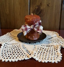 Rustic Primitive Farmhouse Chunky Candle Galvanized Tin Candle Plate Rustic Bow