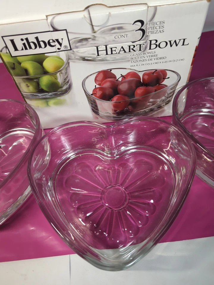 3 件全新透明心形玻璃碗糖果盘饰品情人节 Libbey 5072 — 第 3/4 张图片