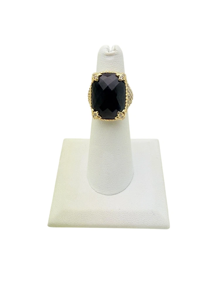 Judith Ripka Sterling Silver Gold Tone Pave CZ Black Onyx Ring Size 5 - Boxes! - Image 3 of 4