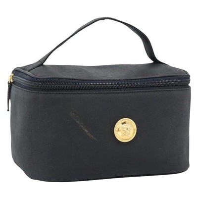 Gianni Versace Vanity Hand Bag Leather Black Gold Auth bs35548