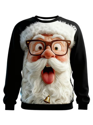 3D Jolly Santa Back Ugly Christmas Sweater Unisex Ringing Bells Jumper