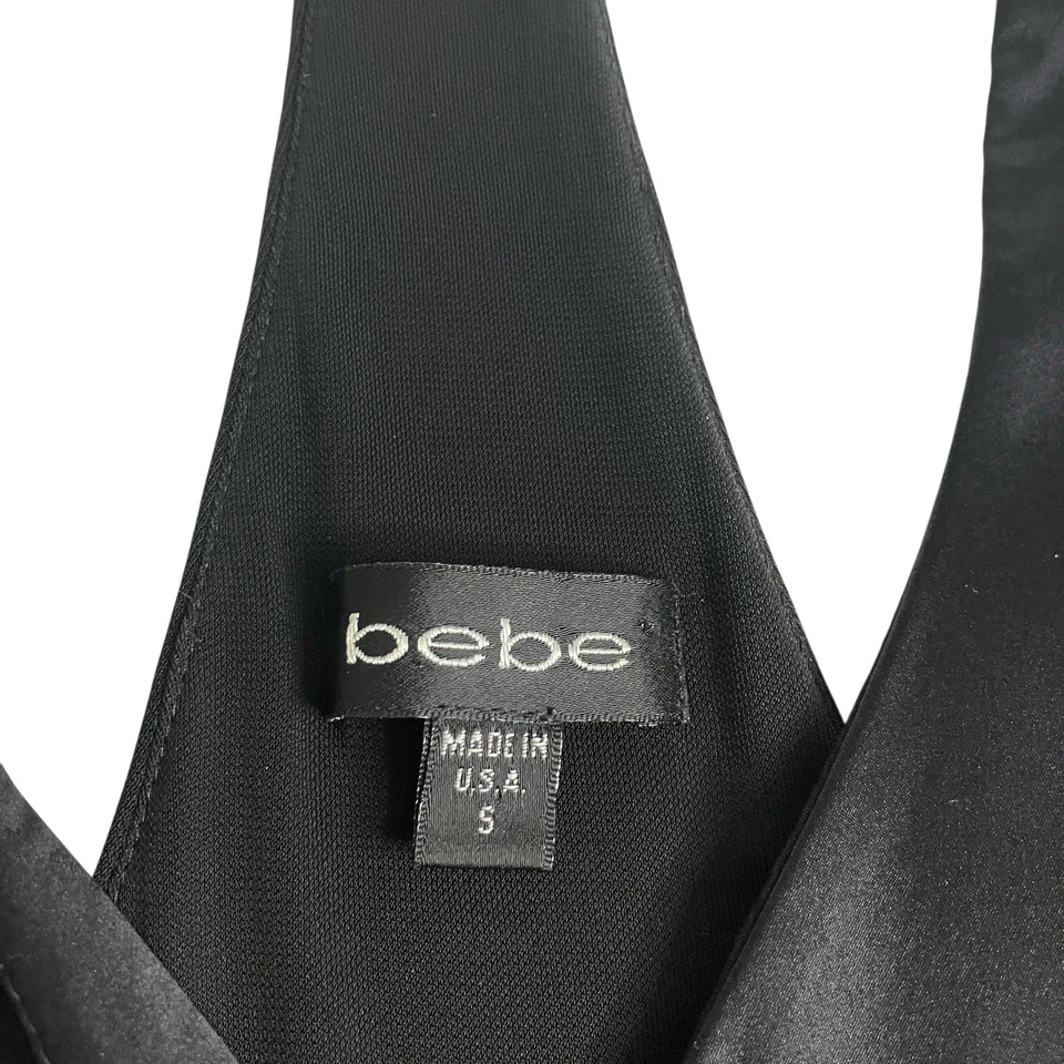 Vintage 90s Y2K BeBe Dress S Black Satin Babydoll Asymmetric Fairy Whimsigoth - Image 3 of 4