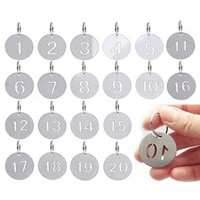 1-20 Key Tags with Labels Stainless Steel Numbered Tags Key Ring Metal Round