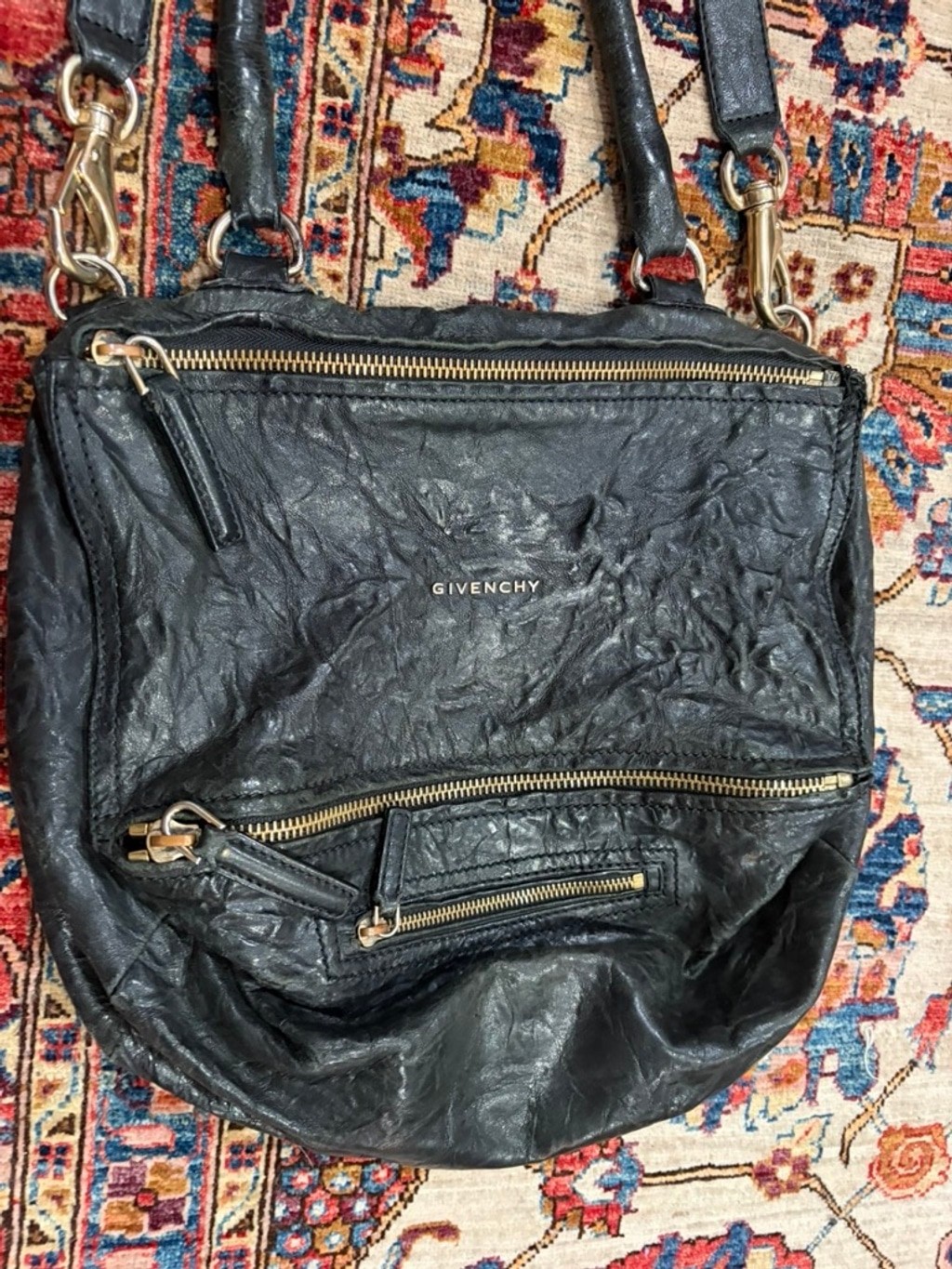 Givenchy Pandora Medium Satchel Black Wrinkled Leather Crossbody Italy thumbnail 4