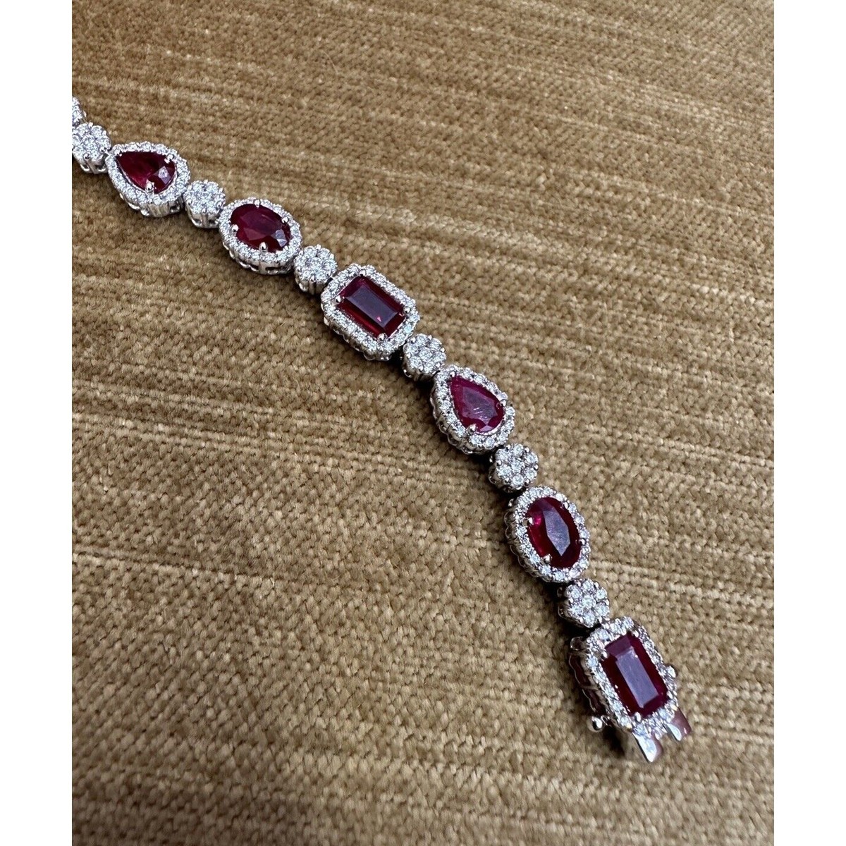 Ruby and Diamond Link Bracelet 7.65 cttw in 18k White Gold
