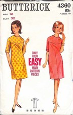 Vintage 1960s Easy to Make Dress Butterick Sewing Pattern 4360 Bust 32 UC FF