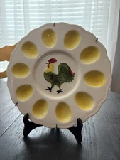 Vintage Rooster Deviled Egg Plate Hand Painted Farmhouse Kitchen Wall Decor