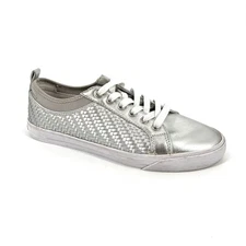 Easy Spirit Sneakers Womens Size 8.5 W Silver Woven Texture Lace-Up Casual Shoes