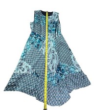 Elie Tahari Silk Dress Size 12 Blue Patchwork Paisley Handkerchief Hem Midi Luxe