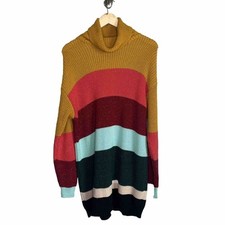 Farm Rio de Janeiro Women's Rainbow Turtleneck Striped Knit Sweater Dress Medium