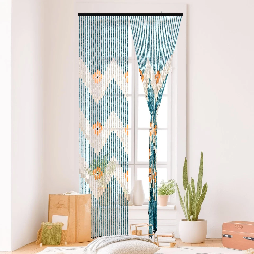 Cortina de Cuentas para Puerta Hecha a Mano Bambú Madera Puerta Cuentas Colgante Habitación Div... Foto 3 de 4